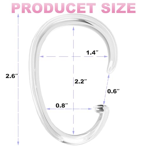 Resze 12PCS Clear C-Shape Shower Curtain Hooks, Smooth Sliding Rings