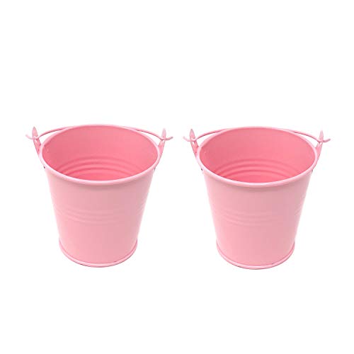 Pink Mini Metal Buckets 2-Pack for Candy, Snacks, Small Plants, Decorations