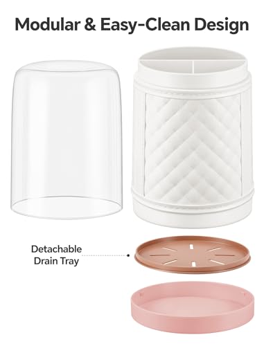 NiHome Covered Toothbrush Holder with Drain Tray - 3-Slot Organizer for Electric Brushes, White