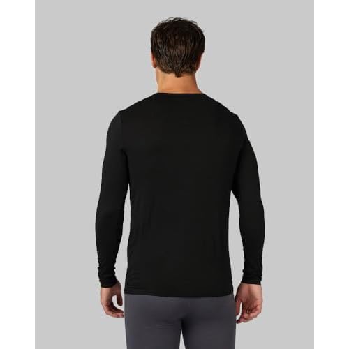 32 Degrees Heat Men's Lightweight Crew Base Layer Thermal Top | Form Fitting | Long Sleeve| 4-Way Stretch, Black, Medium