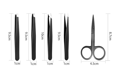 5-Piece Professional Stainless Steel Eyebrow Tweezers Set with Leather Case