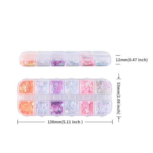 Heart Nail Sequins 12 Grids Holographic Glitter Nail Art Decorations