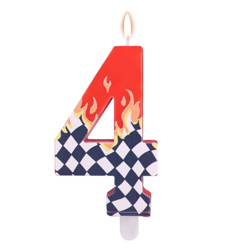 Goktvai Racing Themed Birthday Number Candle - 4, Black & White Checkered