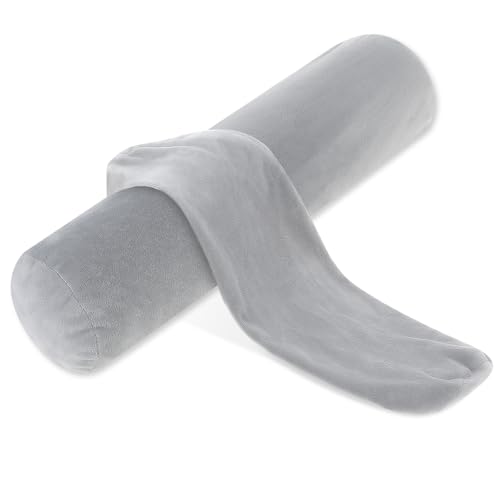 Prasacco 2 Pack Grey Neck Roll Pillowcases, 17x4 Inch with Zipper