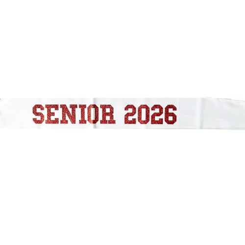 Senior 2026 Graduation Sashes - 12pcs White with Red Glitter