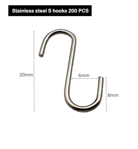 0.8 Inch Stainless Steel Mini S Hooks 200 Pcs for Jewelry & Holiday Ornaments