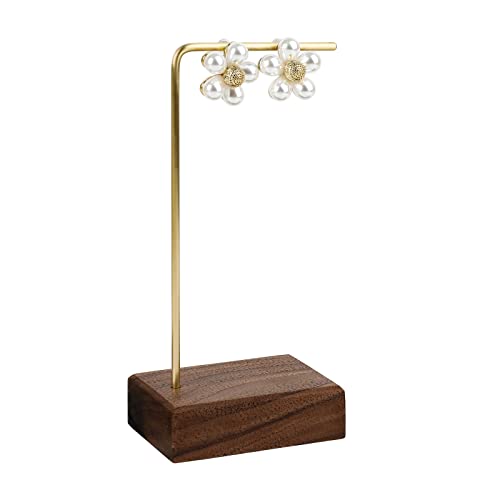 GemeShou Walnut Wood and Brass Earring Display Stand - 5.31" Tall