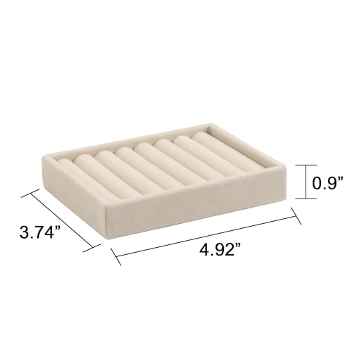 Frebeauty Velvet Jewelry Drawer Organizer, 7 Slot Ring Trays, 2 Pack, Beige