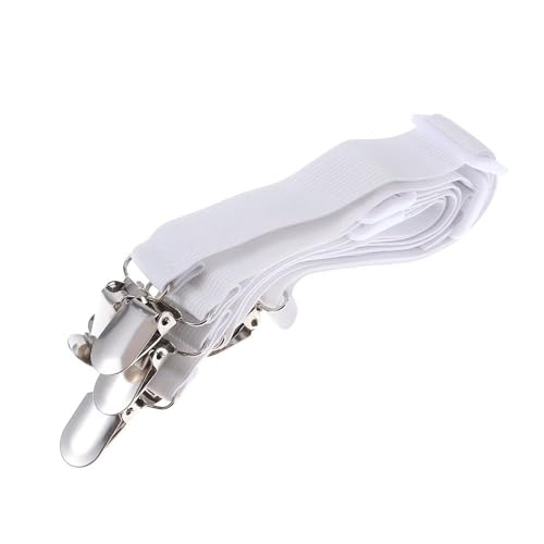 Adjustable White Bed Sheet Fasteners - Heavy Duty Elastic Straps for Fitted & Flat Sheets