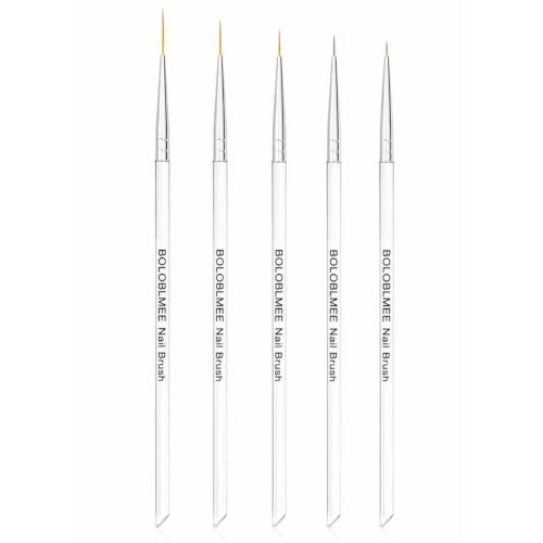 BOLOBLMEE 5PCS Ultra-Fine Nail Art Liner Brushes Set, Transparent Handle