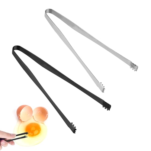 BOXOB Egg Chalaza Removal Tool Set - 2pcs Stainless Steel Tongs, Black/Silver
