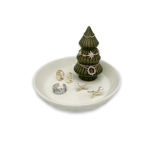 Moss Green Ceramic Christmas Tree Jewelry Holder Tray