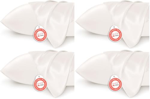 Bedsure Satin Pillowcase Set of 8 - Ivory, 20x26 Inches, Silky for Hair & Skin