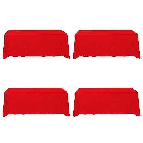 Red 90x156 Inch Tablecloth Pack of 4 for 8ft Rectangular Tables - Premium Polyester