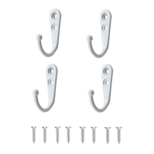 VIPERMARK White Wall Mounted Hooks Set — 4 Durable Zinc Alloy Hangers for Bedroom, Bathroom, Kitchen & Cabinet