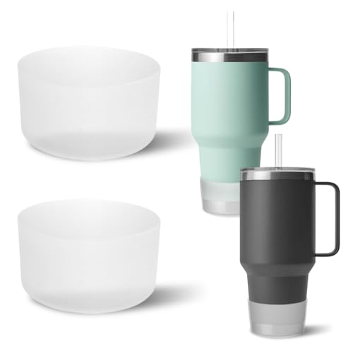 2 PCS Silicone Protective Boot for Yeti Rambler 20oz/25oz/30oz/35oz Tumbler, Anti-Slip Protective Silicone Water Bottle Bottom Boot Sleeve Cover for Yeti Tumbler [Transparent+Transparent]