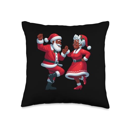 Christmas Dancing African American Santa Throw Pillow - Mrs Claus Holiday Decor - 16x16