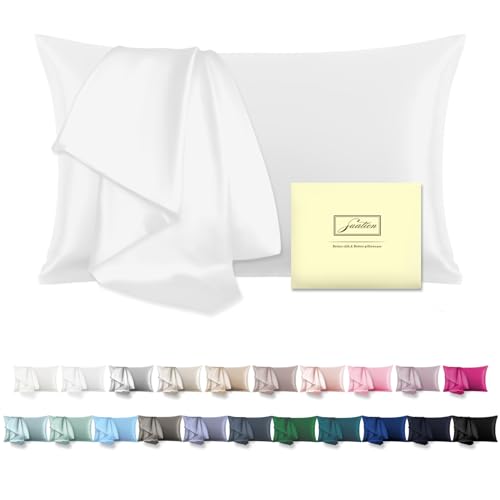 Suatien Mulberry Silk Pillowcase 20x26 Inches - White, Standard Size