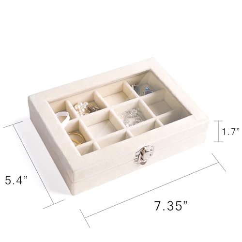 Frebeauty 12 Grid Velvet Earring Organizer Tray - Beige Jewelry Box