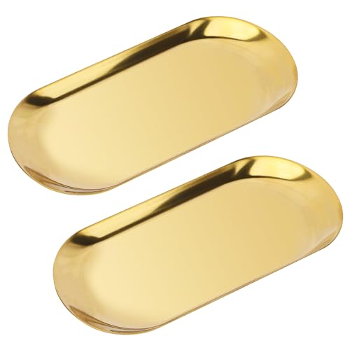 CeroDimo 2-Piece Gold Stainless Steel Oval Vanity Tray Jewelry Dish