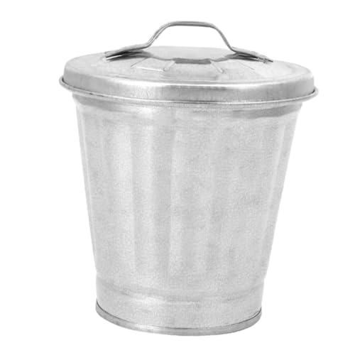 Mini Silver Galvanized Trash Can with Lid – Compact Wastebasket