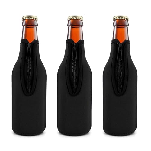 Hufopik 3-Pack Neoprene Beer Bottle Insulated Sleeves, 7.1 x 2.2 Inch Black