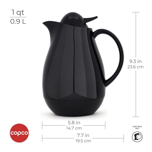 Copco Insulated Chloe Carafe, Large Capacity For Serving, 1 Quart, Black