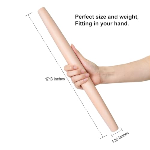 17-Inch French Beech Wood Rolling Pin for Baking & Pastry Dough