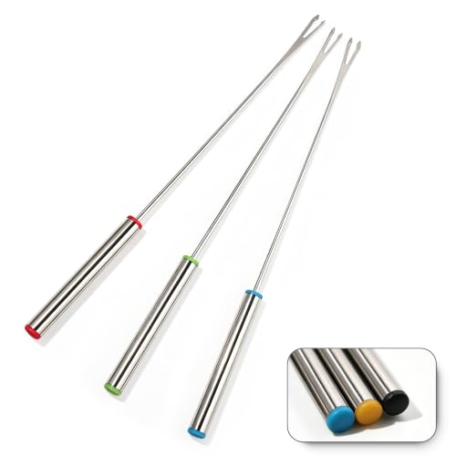 Fondue Forks Set of 3 - 9.45" Stainless Steel Skewers for Dipping