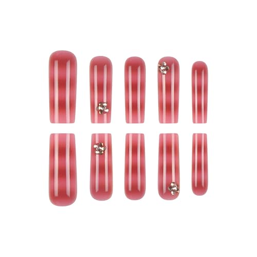 Square Press on Nails Red French Tip Ombre Fake Nails 24Pcs