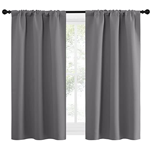 NICETOWN Grey Blackout Curtains - 34"W x 54"L Rod Pocket Drapes (2 Panels)