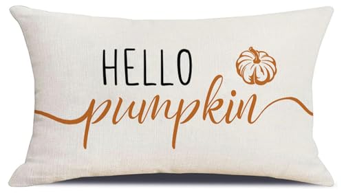 Hello Pumpkin Throw Pillow Cover - 12x20 Inch Autumn Cushion