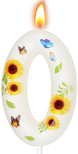 Sunflower Birthday Number Candle 0 - Fun Cake Topper Decoration