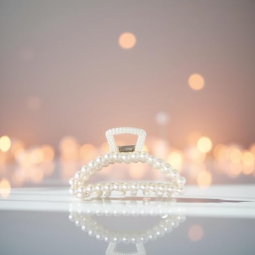 Large White Pearl Hair Claw Clips 2-Pack for Thick and Thin Hair