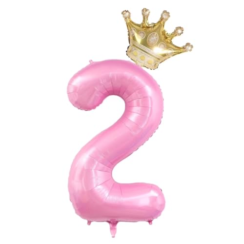 Pink Number 2 Balloon with Crown - 40 Inch 2nd Birthday Party Decoration