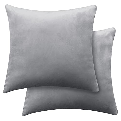 Deconovo Velvet Throw Pillow Covers, 26" x 26" Grey, Set of 2