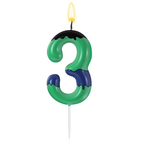 Conelist Number 3 Green Giant Birthday Candles Cake Topper, Party Decor