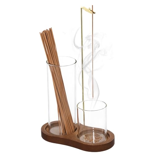Brown 2-in-1 Glass Incense Holder with Ash Collector for Meditation