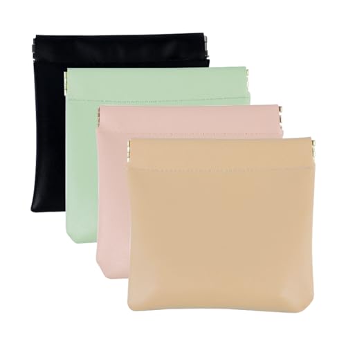 AUCCNT 4 Pcs Small Makeup Bag for Purse - Mini Portable Leather Cosmetic Pouch