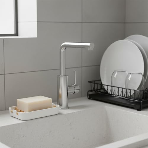 White Bamboo Soap Dish with Detachable Tray - Self-Draining