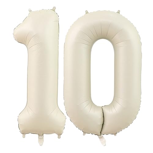 40-Inch Cream White Number 10 Foil Balloons for Celebrations