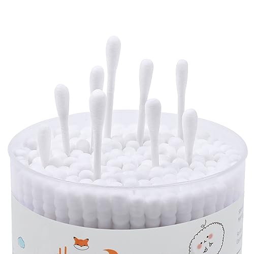 HOMEFOX Organic Cotton Swabs 200 Count Spiral & Round Double Tipped Buds