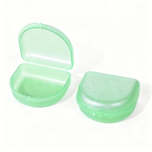 HEMILAB Glitter Green Retainer Case with Vent Holes for Aligner and Mouth Guard