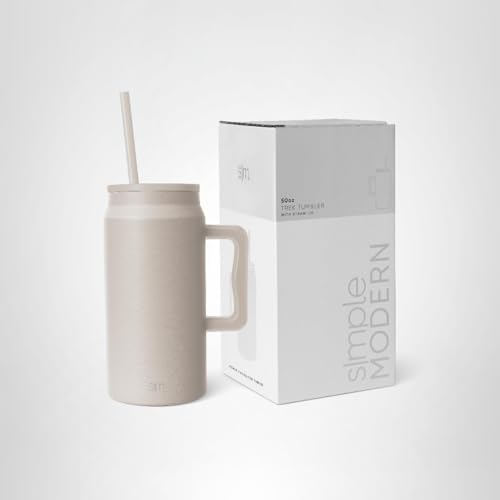 Simple Modern 50 oz Mug Tumbler with Handle and Straw Lid | Reusable Insulated Stainless Steel Large Travel Jug Water Bottle | Gifts for Women Men Him Her | Trek Collection | Almond Birch