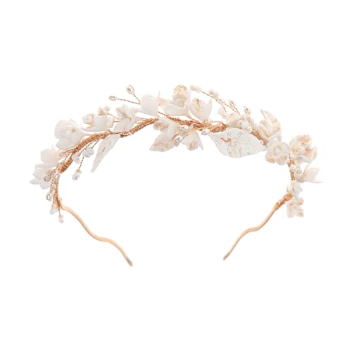 SELFCLOUD Gold Bridal Headband with Handmade Resin Flowers and Pearls