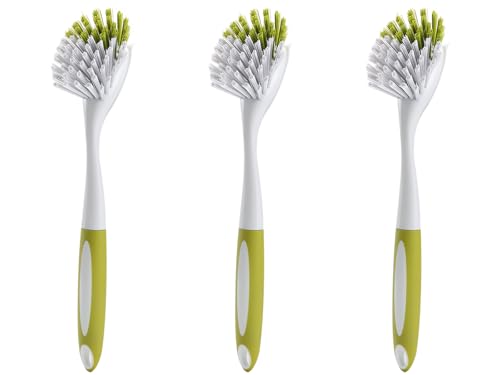 YeuDeuy Stiff Bristle Dish Brush with Handle - 3 Pack, Scrubber for Pots Pans Sink