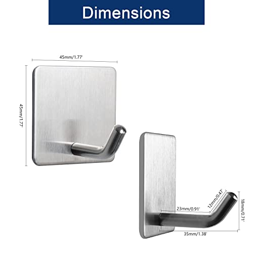 NearMoon Heavy Duty Adhesive Hooks - Brushed Nickel Stainless Steel - 5 Pack