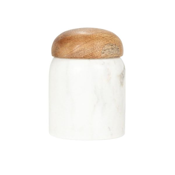 Creative Co-Op Marble & Mango Wood Pinch Pot with Lid - 3"