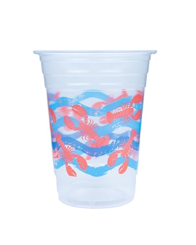 Glad 16 oz Clear Plastic Cups with Lobster Waves Print - 20 Count