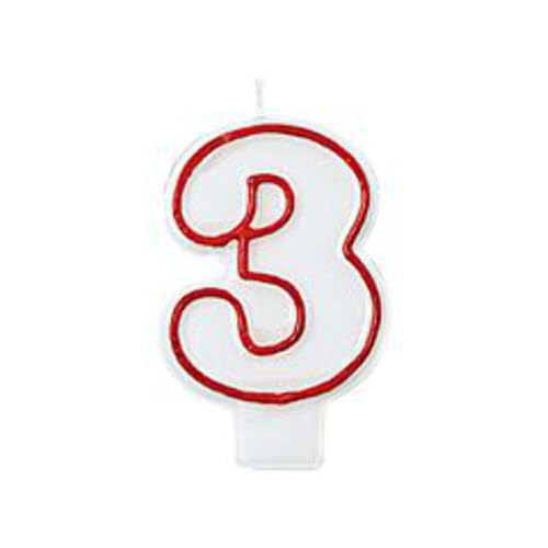Amscan Red and White Number 3 Birthday Cake Candle, 3-Inch